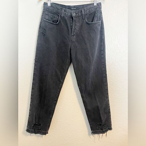 J Brand jean Ivy high rise crop straight distressed jean in black 26 - Picture 3 of 9